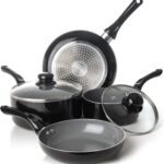 Moss & Stone 6 Pcs Black Nonstick Cookware Set, Pots And Pans Set Non stick With Glass Lid, Induction Cookware, Stay-Cool Handle PTFE/PFOA Kitchen Pots 6-Piece with Frying Pans & Saucepan