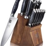 SHAN ZU Knife Sets for Kitchen with Block, Knife Block Set, Japanese Super Steel Kitchen Knife Sets with Removable Block & K133 Ergonomic Handle, Black Tortoise Genbu Series