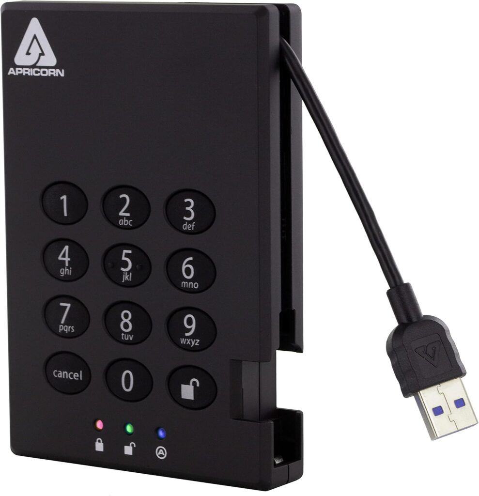 Apricorn 1TB Aegis Padlock USB 3.0 SSD 256-Bit Encrypted Portable Drive (A25-3PL256-S1000)