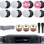 Vaiyer 7.2 Channel 1500W Bluetooth Home Theater Audio Kit – Amplifier with 8 Frameless 6.5” Ceiling Speakers, 4-Zone Selector, 2 Mics & 300ft Wire – Surround Sound System for Home & Karaoke