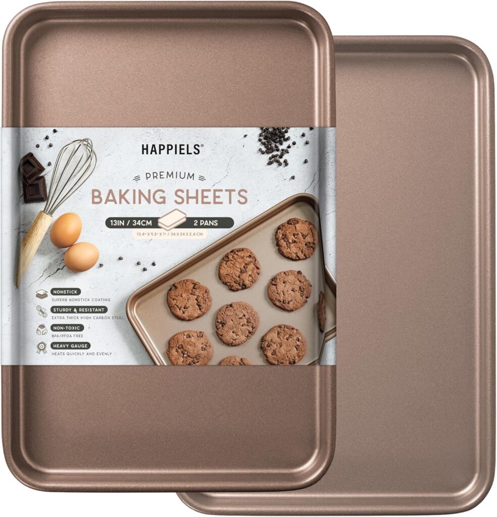 HAPPIELS Nonstick 9×13 inch Quarter Baking Sheet Set of 2 | PFOA & BPA Free Non Toxic 13×9 inches Cookie Sheets | Best Non stick Cooking Pans, Small Tray for Toaster Oven | Nontoxic Baking Pan 9 x 13