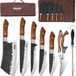 Huusk Butcher Knife Set, 7 Pcs Japanese Chef Knife Set with Bag – Hand Forged Meat Cleaver & Boning Viking Knives & Chef Utility Knives, Kitchen Knives Set for Cooking, Camping, BBQ, Gifts for Men