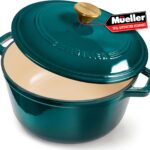 Mueller DuraCast 6 Quart Enameled Cast Iron Dutch Oven Pot with Lid, Heavy-Duty, Oven Safe up to 500° F & Across All Cooktops, Wedding Registry Ideas & Gifts, Emerald
