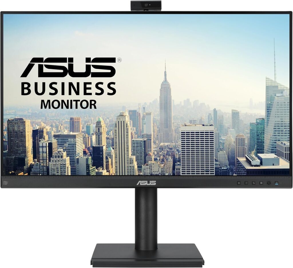 ASUS 27” 1080P Video Conferencing Monitor (BE279QFK) – Full HD, IPS, 100Hz, Frameless, Built-in Webcam, Mic Array, Speaker, Height Adjustable, Ergonomic Design, Eye Care, Wall Mountable, 3 yr warranty