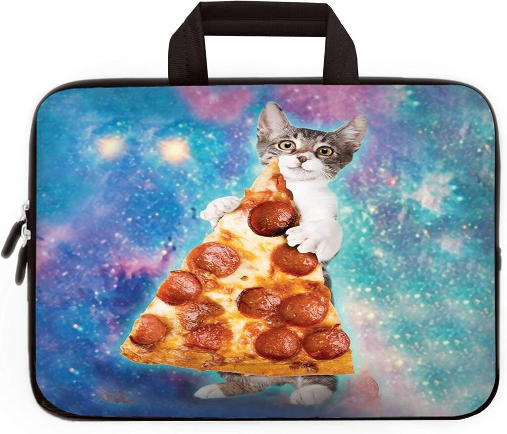 14 15 15.4 15.6 inch Laptop Handle Bag Computer Protect Case Pouch Holder Notebook Sleeve Neoprene Cover Soft Carrying Travel for Dell Lenovo Toshiba HP Chromebook ASUS Acer (Cute Pizza Cat)