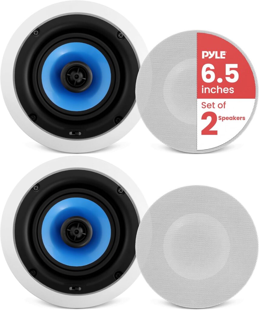 Pyle 6.5” In-Wall / In-Ceiling Speakers, 250W Peak, Hi-Fi Stereo Sound, Pivoting Adjustable Coaxial Silk Dome Tweeter, Poly Cone Woofer, Stain Resistant Grill, For Home Theater, Custom Installs- Pair