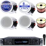 Home Stereo System Kit – 7.2 Channel 2500 W Bluetooth Amplifier w/ 4 Qty of 8” Framed Ceiling Speakers 300 W Each, Mic, 200 ft Speaker Wire & Remote Ideal for Home, Office, Restaurant by Vaiyer