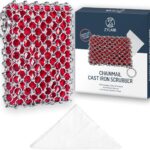 Cast Iron Scrubber Chainmail – 316L Cast Iron Cleaner Scrubber and Bamboo Cloth Set – Chain Mail Scrubber – Stainless Steel Chainmail Scrubber for Skillet, Pan, Dutch Oven – Essential Accessory