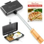 Uno Casa – XL Pie Irons Cast Iron Sandwich Maker – Mountain Japanese Sandwich Maker with Recipe Book – Durable Campfire Cooking Equipment for Toasted Pies, and More