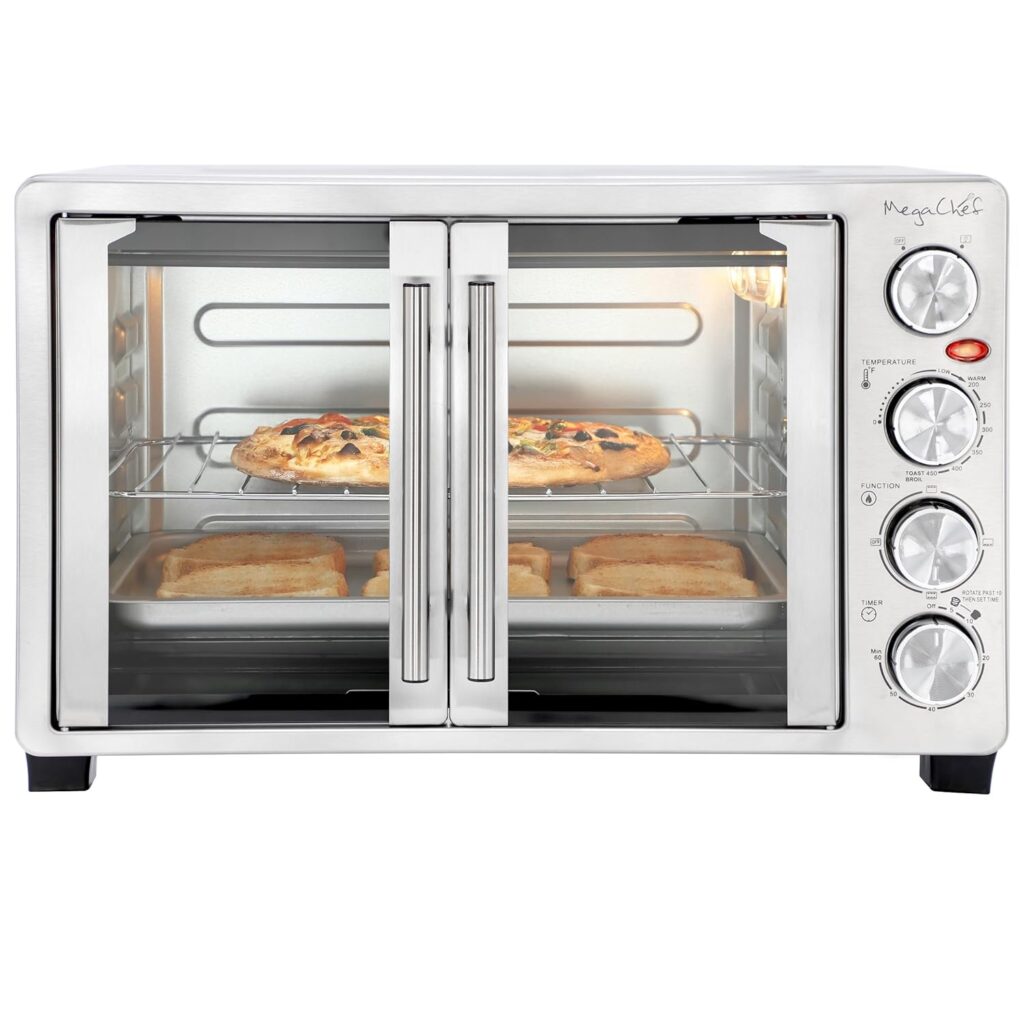 MegaChef 31.7 Liter French Door Multi-Function Electric Toaster Oven with Broil, Bake and Toast Functions