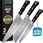 Cutluxe Chef Knife Set, 3 PCS Professional Chef’s Knife Set – Razor Sharp German Steel, Full Tang, Ergonomic Handles – Artisan Series