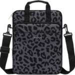 MOSISO 12.9 inch Tablet Sleeve Bag for iPad Pro 13 M4&iPad Air 13 M3 M2,iPad Pro 12.9 M2 M1 6/5th,Surface Laptop Go 12.4,Galaxy Tab S8+/S9+ 12.4, Leopard Grain Tablet Shoulder Bag with 3 Pockets,Black