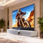 ALR Floor Rising Screen with Laser TV Cabinet for Ultra Short Throw Projector, 4K/8K/3D Support, Smart Linkage One-Click Start & 3D Sound Holes (120inch ALR Screen + Smart Cabinet)