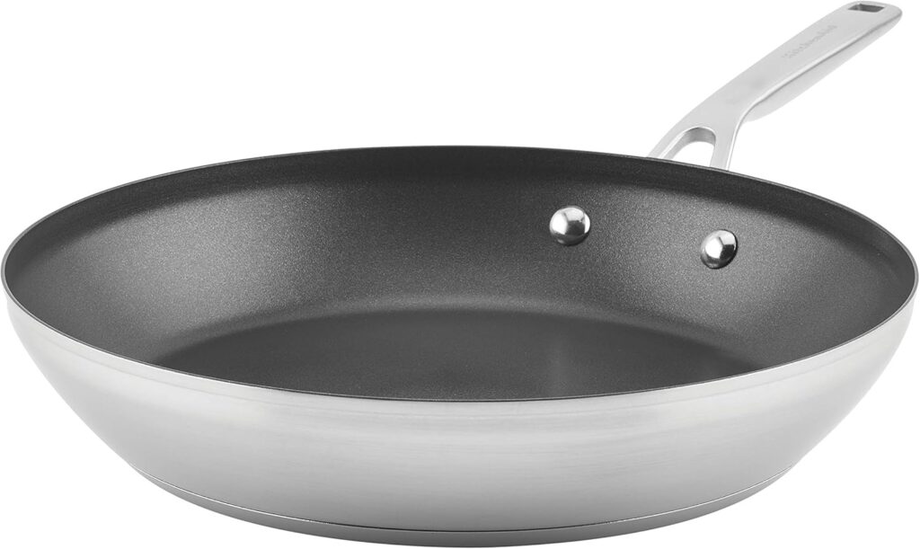 KitchenAid 71010 3-Ply Base Brushed Stainless Steel Nonstick Frying Pan/Fry Pan/Skillet, 12 Inch