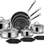 Pots and Pans Set Non Stick, 14 Pcs Hybrid Stainless Steel Cookware Sets, Non Stick Frying Pans, Saucepans, Saute Pan & Stock Pot, PFOA Free Kitchen Skillet,Induction Compatible