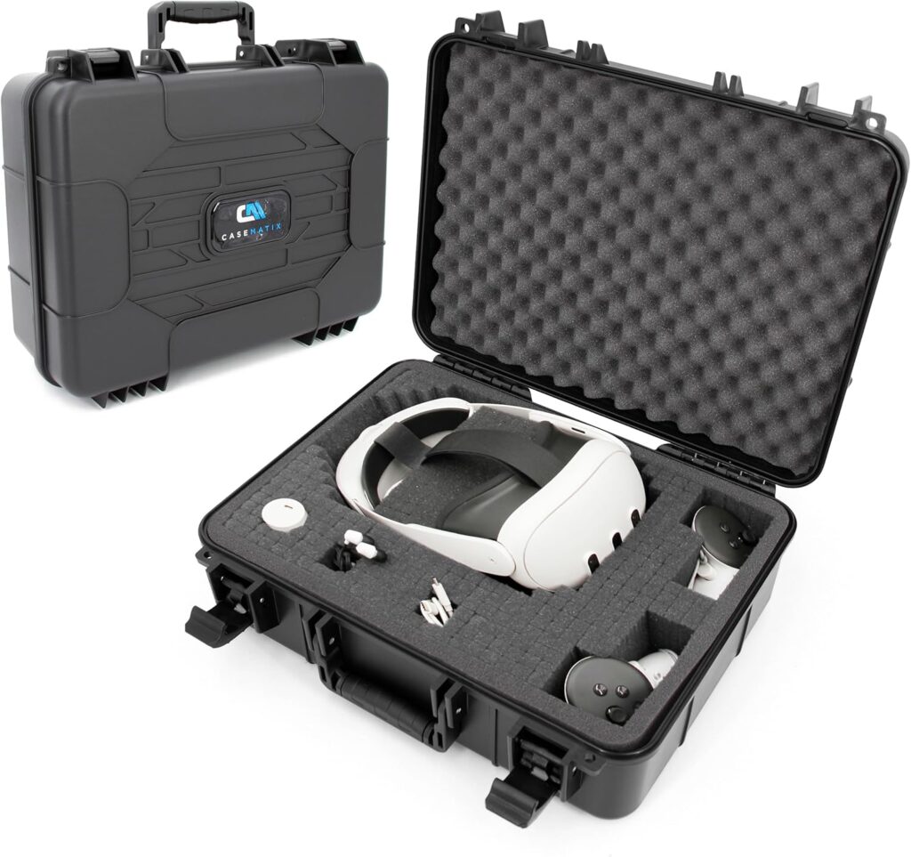 CASEMATIX Hard Case Compatible with Meta Quest 3S, Quest 3, Quest 2, Oculus Quest – VR Headset & Accessories Storage Case with Customizable Foam Protection