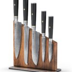 Yatoshi Knives Magnetic Kitchen Knife Block Set – Japanese 67 Layer High-Grade VG-10 Steel Knives, Sharp, G10 Handle Professional Kitchen Knife Set – Black Damascus (6 pieces)