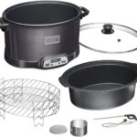 WESTON BRANDS 2-in-1 Indoor Electric Smoker & Programmable Slow Cooker, 6 Quart, With 3-Tier Smoking Rack for Meat, Cheese and More, Dishwasher Safe Crock, Temperature Probe, Black (03-2500-W)