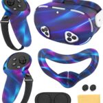 Silicone Cover Set Compatible with Meta Quest 3S Accessories, VR Protector Face Cover, Controller Grips, Front Shell Headset & Lens Protective C-Over for Oculus/Meta Quest 3s Accessories(Aurora Blue)