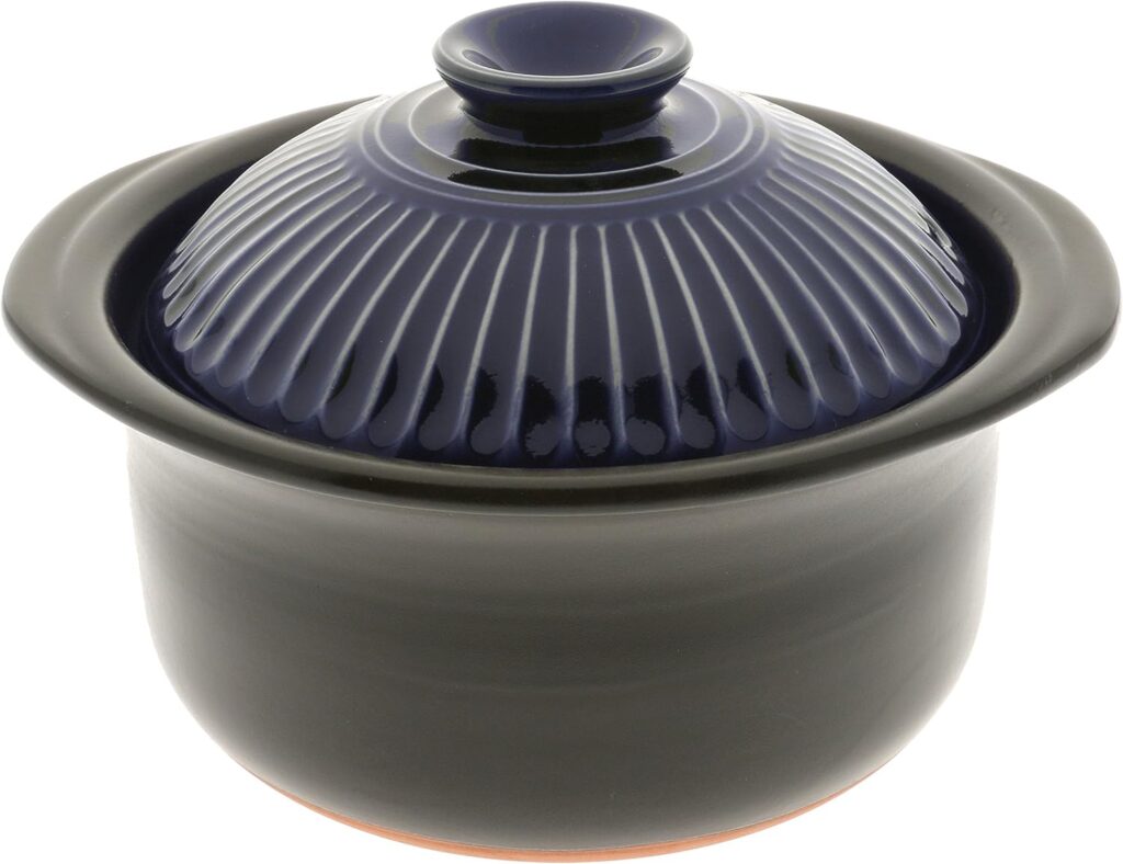 Kotobuki 190-808 Earthenware Rice Cooker with Matte and Cobalt Blue Spoke, Black