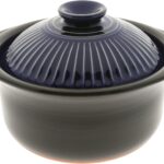 Kotobuki 190-808 Earthenware Rice Cooker with Matte and Cobalt Blue Spoke, Black