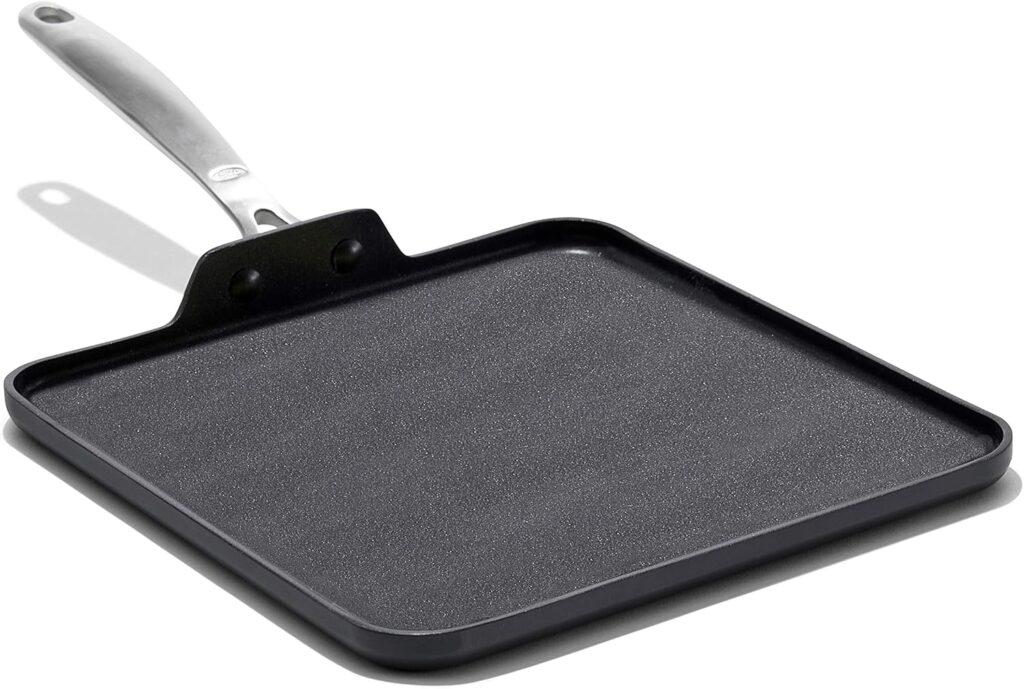 OXO Enhanced 11″ Griddle Pan, PFAS-Free Ceramic Nonstick, Durable Hard Anodized Cookware, Scratch Resistant, Stainless Steel Handle, Good Grips, Dishwasher Safe, Oven safe, Black