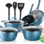 NutriChef 11 Pc Pots and Pans Set Non Stick Cookware with Ceramic Coating, Ergonomic Handles, Induction Ready, Includes Saucepan, Dutch Oven, Large & Small Fry Pans, Royal Blue