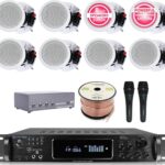 Home Audio System Kit – 7.2 Channel 1500W Bluetooth Amplifier w/ 8 Qty of 5.25″ Ceiling Speakers 175W Each, 4-Ch Speaker Selector, 2 Qty of Mic, 250 ft Speaker Wire & Remote by Vaiyer
