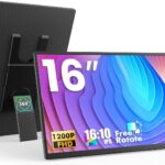 Portable Monitor, 16 Inch 1200P FHD, Horizontal and Vertical with Kickstand, Plug&Play, Built-in Speakers, Ultra-Thin Zero Frame,Travel Monitor for Laptop with Premium Smart Cover