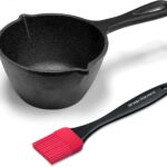 Small Cast Iron Basting Pot with Silicone BBQ Brush – Cast Iron Saucepan for Grilling, Smoking, Butter Melting Pot, 15 Oz