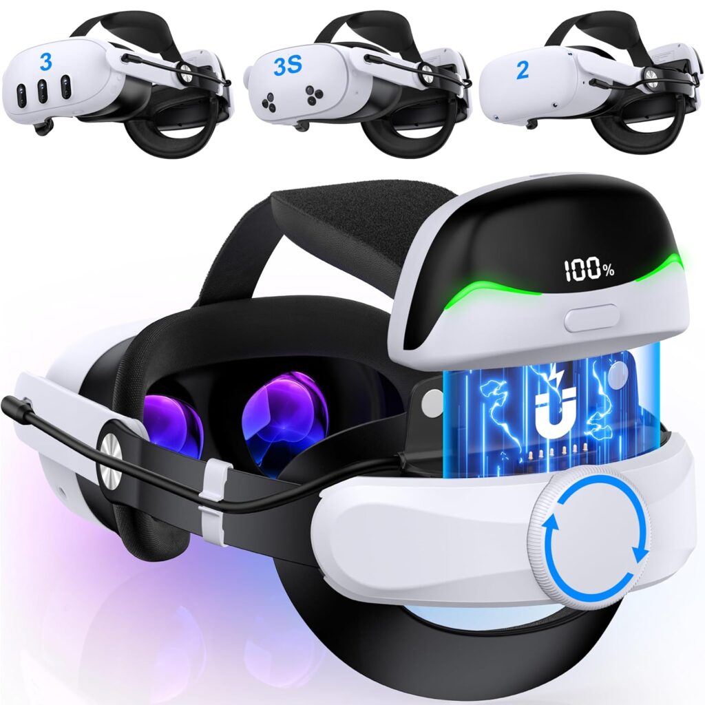 Kawaye Head Strap with Battery for Meta Quest 3S/Quest 3/Quest 2, Adjustable VR Headset Strap Replacement for Elite Strap Enhanced Support&Comfort for VR Console【Backpad with Cotton Version】