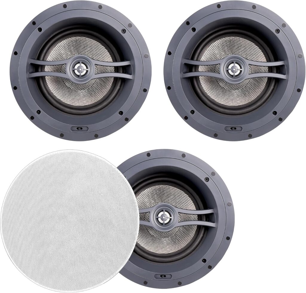 OSD Audio ACE870 3‑Pack 8″ Angled Trimless LCR in‑Ceiling Speakers – 175 W Carbon‑Fiber Woofer, Pivoting Tweeter, Dolby Atmos® Ready