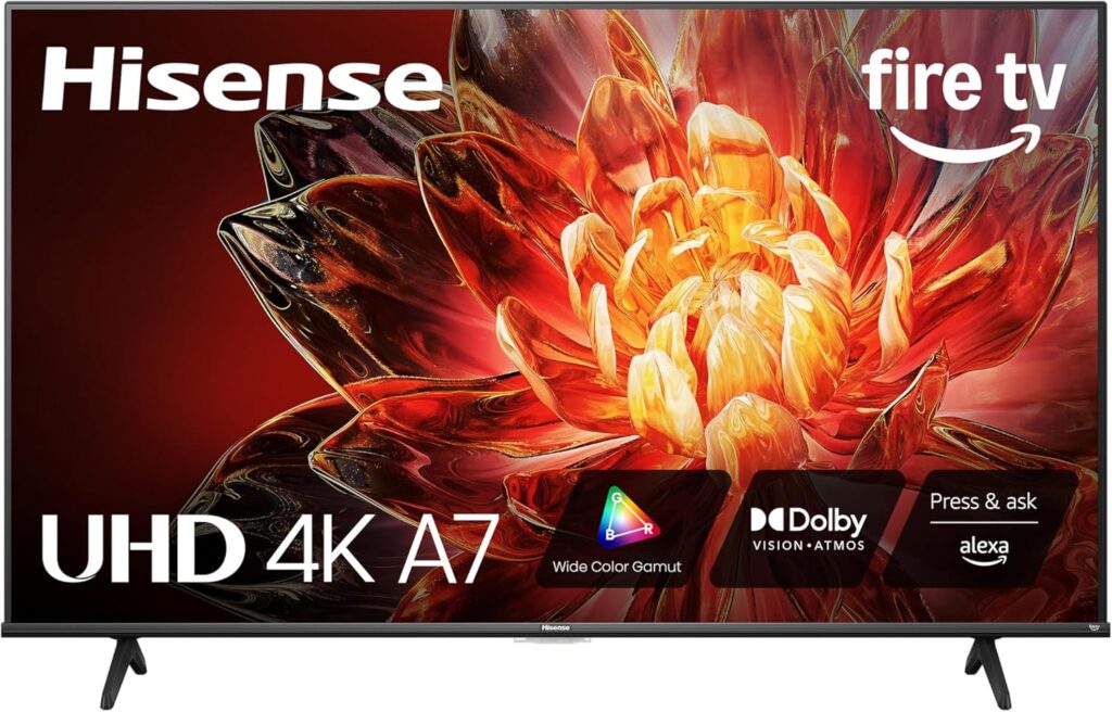 Hisense 55″ Class A7 Series (55A7NF,2025 Model) 4K UHD Smart Fire TV, Voice Remote with Alexa, Wide Color Gamut, HDR10+, Dolby Vision, Dolby Atmos, Game Mode, ALLM, Stream Live TV Without Cable