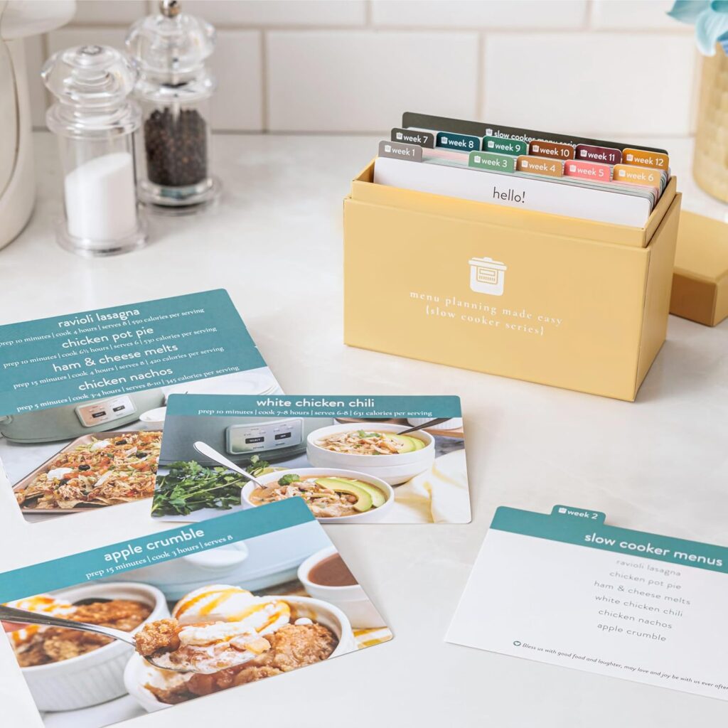 PPP Meal Planner with 72 Photo Recipe Cards (Slow Cooker) – Weekly Menu Planner | Recipe Box | 12 Reusable Grocery Lists | 5 Blank Cards | Card Protectors | Easy Recipe Ideas with Pictures