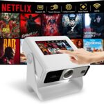 Smart Touchscreen Projector with WiFi 6 and Bluetooth Built-in Apps – 4K Support Portable Bedroom Mini Projector Native 1080P , Auto Keystone Home Theater Cinema Movie Outdoor Proyector
