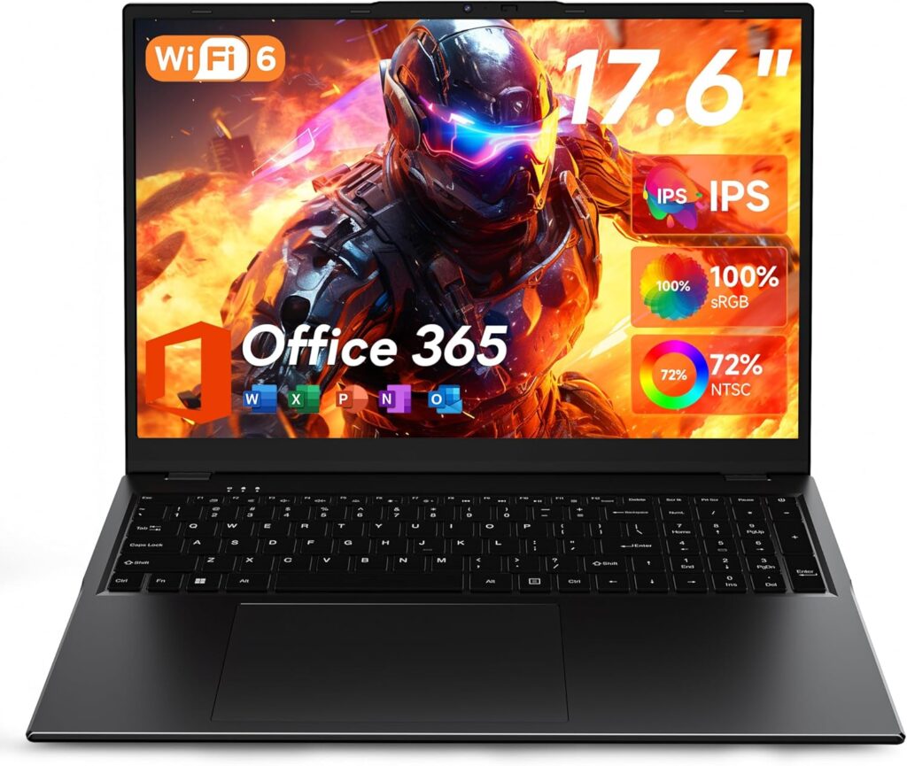jumper 17.6 Inch Laptop with Office 365, 100% sRGB FHD Display, 16GB RAM 1TB SSD+128GB Storage, N5095 CPU, Windows 11, Backlit Keyboard, 7000mAh, WiFi-6, Laptops Computer for Students and Business