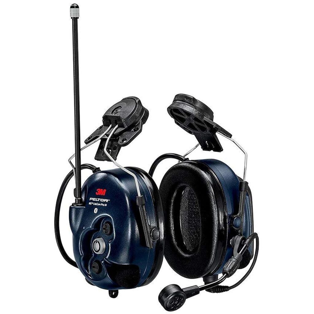 3M PELTOR WS LiteCom PRO III Headset, Hard Hat Attached, Professional Grade Durability, Wireless Two-Way Communication Radio, Bluetooth, Boom Microphone, Navy Blue, MT73H7P3E4D10