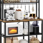 YASONIC Bakers Rack with Storage, Large 5 Tiers Coffee Bar Station, Microwave Stand with 12 Hooks, Metal Kitchen Table for Spice Organizer Workstation Rustic Brown