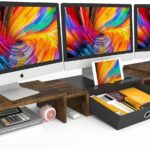 WESTREE Triple Dual Monitor Stand Riser with Drawer,Extra Large Adjustable for 2~3 Monitors,Solt for Phone & Tablet, Desktop Organizer Stand for Computer,Laptop,Printer,TV