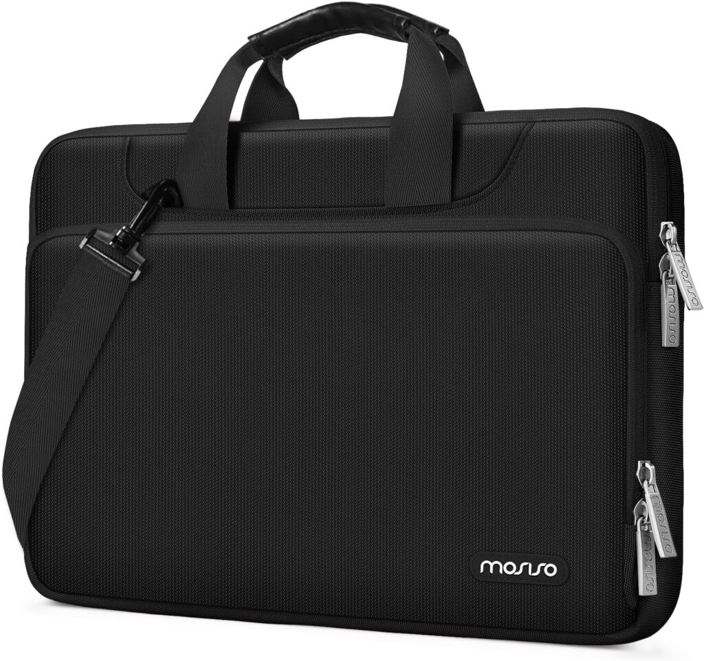 MOSISO 360 Protective Laptop Shoulder Bag Compatible with MacBook Air 15 M4 A3241 M3 A3114 M2 A2941/Pro 16 inch M4 M3 M2 M1, 15-15.6 inch Notebook,Matching Color Sleeve with Belt, Black