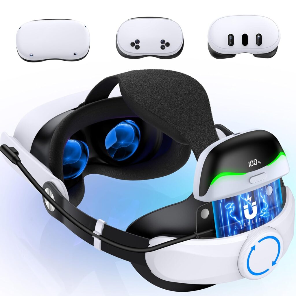 NinjajoyOX 6700mAh Battery Head Strap for Meta Quest 3S/Quest 3/Quest 2, Adjustable Elite Strap Replacement for Enhanced Comfort Support for VR Headsets with Head Soft Cushions [oculus_quest_2]