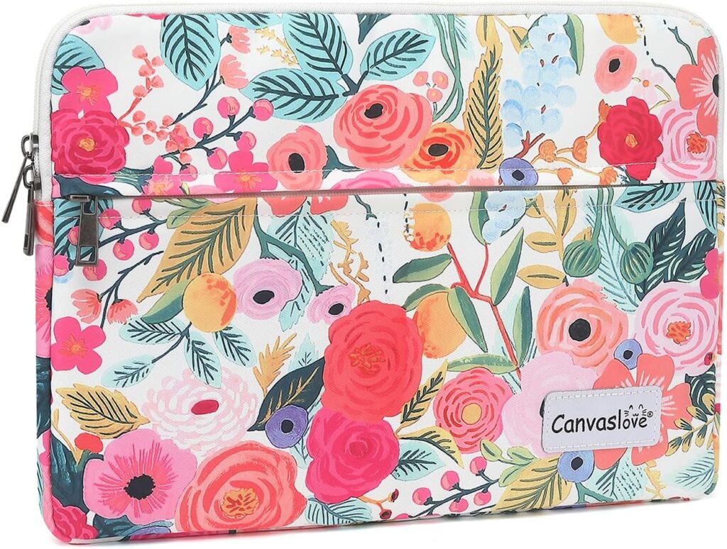 Canvaslove Floral Pattern Laptop Sleeve Case Cover with Pocket for MacBook Pro 14 inch and 14 inch-14.4 inch HP, Lenovo, Dell, ASUS, Acer Notebook Computer