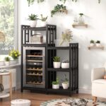 YCHF 6-Tier Kitchen Bakers Rack, Utility Storage Shelf, Mini Fridge & Microwave Oven Stand Table, Coffee Bar, Adjustable Kitchen Shelves Freestadning for Home Office (Black Wood Grain)