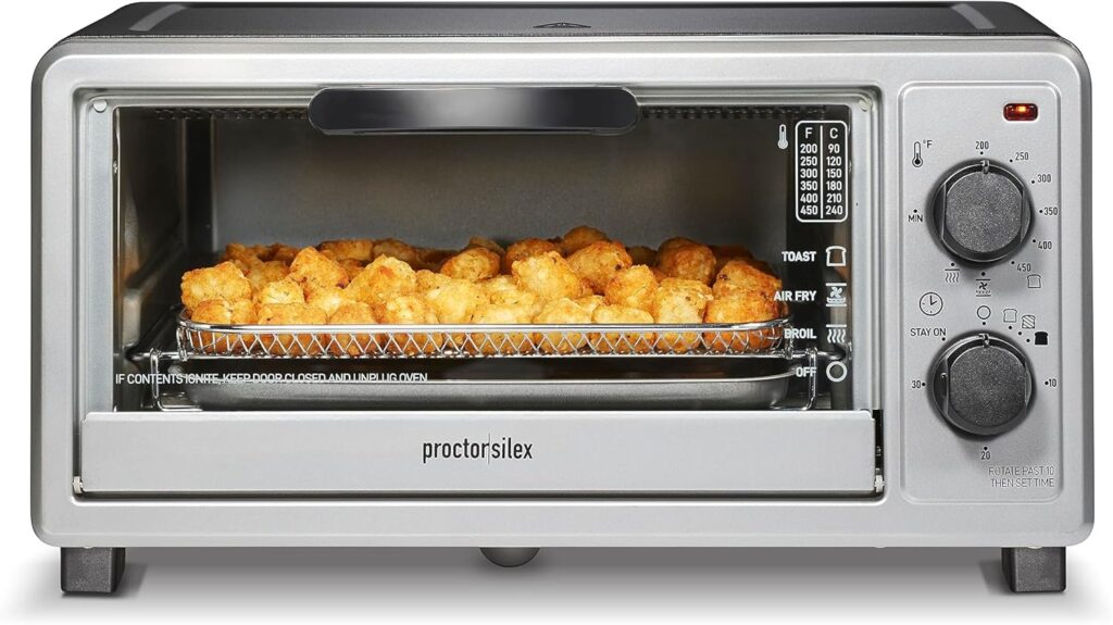 Proctor Silex Simply-Crisp Air Fryer Toaster Oven Combo with 4-in-1 Functionality (Air Fry, Bake, Broil & Toast), 1200 Watts, Fits 4 Slices or Personal Pizza, Auto Shutoff, Black (31265)