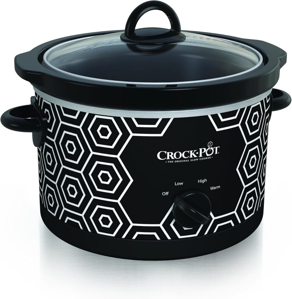 Crock-Pot 4.5 Quart Round Portable Slow Cooker and Food Warmer, Black & White Pattern (SCR450-HX)
