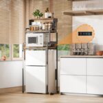 4-Tier Mini Fridge Stand with Storage,Mini Fridge Cabinet with Power Outlet,Pegboard,Bakers Rack with Storage Shelf,Microwave Oven Stand,Mini Fridge Shelf for Dorm(Vintage Brown)