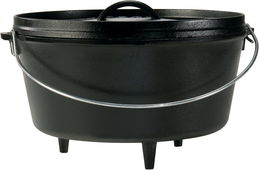 Lodge 8 Quart Pre-Seasoned Cast Iron Camp Dutch Oven with Lid – Dual Handles – Use in the Oven, on the Stove, on the Grill or over the Campfire – Black