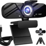 Tewiky Full HD Webcam with Built-in Microphone and Rotatable Tripod, 1080P Video and Wide Angle Camera, Privacy Cover, for Desktop PC or Laptop Computer