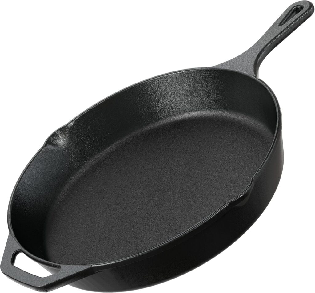 Utopia Kitchen Cast Iron Skillets 12 Inch, Chef’s Pan, Pre-Seasoned Frying Pan, Stovetop, Oven, Campfire and Grill Large Skillet, Even Heat Distribution Multipurpose Cast Iron Pan – Black
