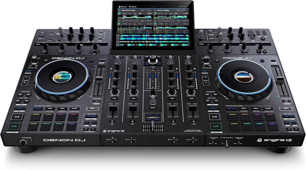 Denon DJ PRIME 4+ Standalone DJ Controller with Stem Separation on 4 Decks, Wi-Fi Streaming, Drop Sampler Mixer, 10.1″ Touchscreen, Light Control